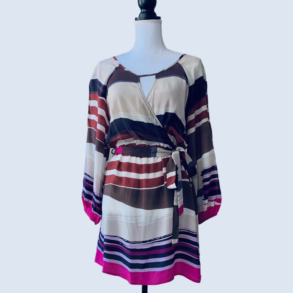 GLAM SILK DRESS LONG SLEEVE LIGHTWEIGHT BELTED DRESS